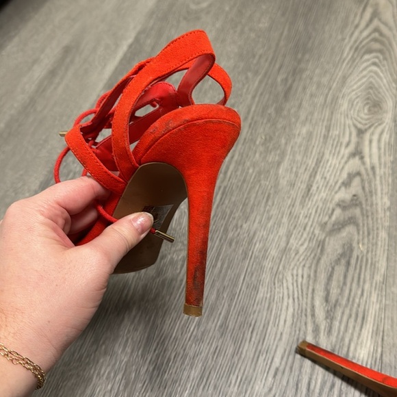 Forever 21 Red Orange Lace Up Heels Size 8 - Picture 8 of 8